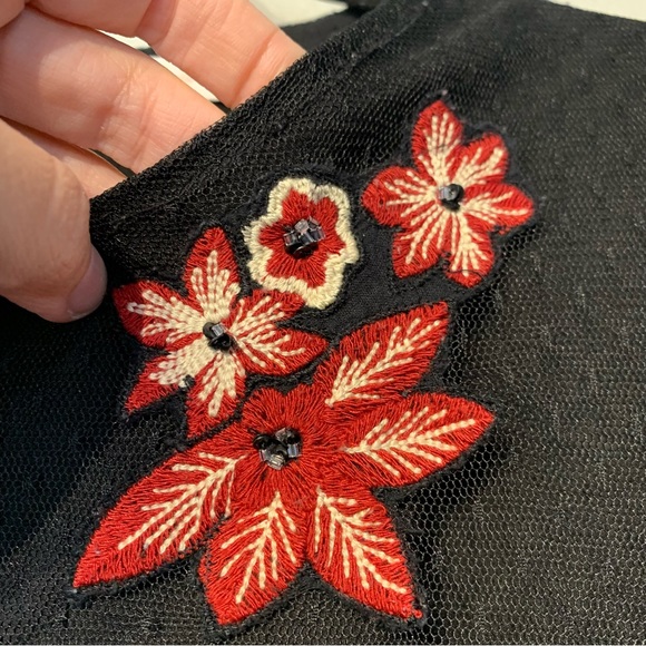 ZARA | Trafaluc Collection Black and Red Floral Embroidered Dress - Picture 4 of 14